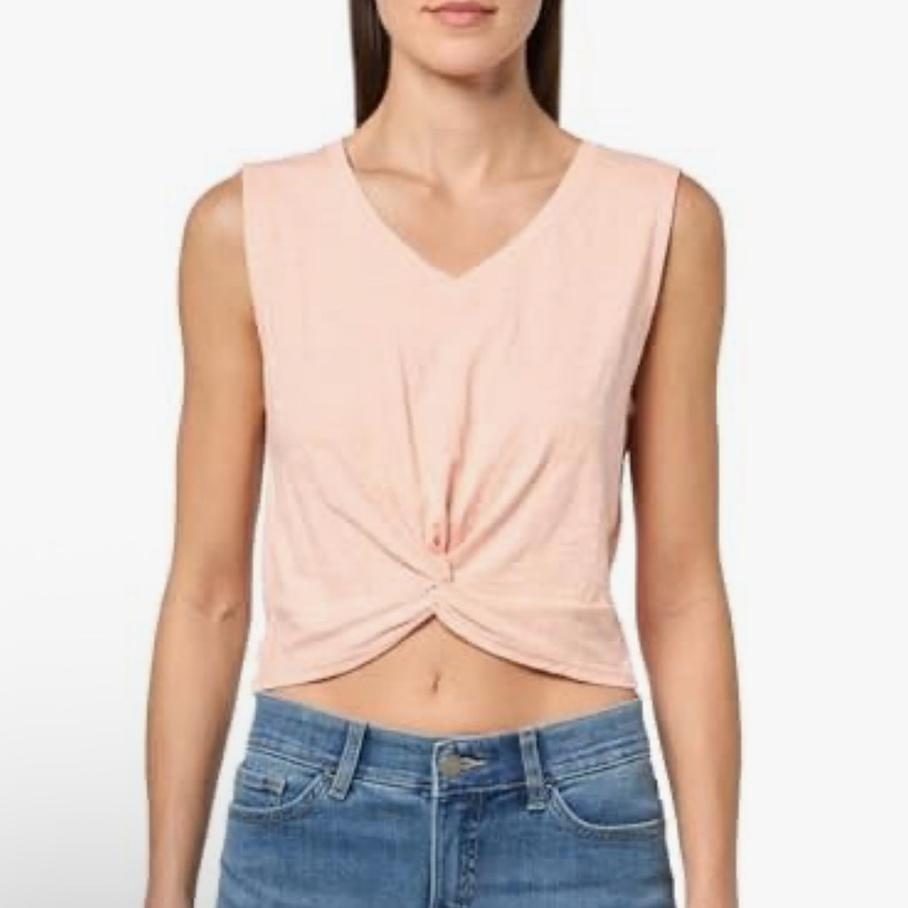 DKNY Women’s Short Sleeve Twist Tee Casual Sleeveless Twist Peach Size Medium
